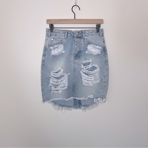 One Teaspoon Womens High Waist Super Fitted Distressed Denim Skirt junkyard 90’s - Picture 2 of 14